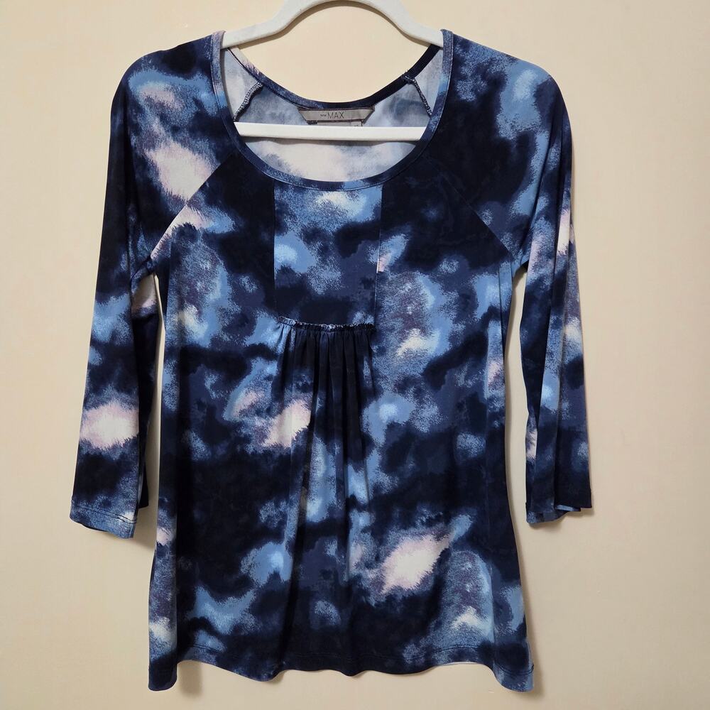 To The Max XS Y2K Blue White Tie-dye Long Sleeve Top Gathered Front